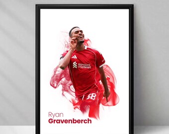 Ryan Gravenberch Football Poster – Smoke - A4 or A3 Glossy Print –  Liverpool Player Wall Art – Football Gift – High Quality Print