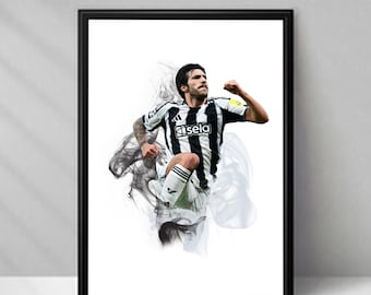Sandro Tonali - Football Poster – Smoke - A4 or A3 Glossy Print – Newcastle United Player Wall Art – Football Gift – High Quality Print