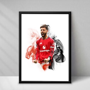Bruno Fernandes - Football Poster – Smoke - A4 or A3 Glossy Print – Manchester United Player Wall Art – Football Gift – High Quality Print
