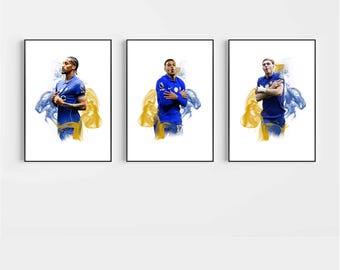 Chelsea Poster Prints, Football Wall Art, Choice of Listed Players, A4/A3, Single or Bundle of 3, Smoke Style