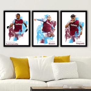 3 West Ham United Football Posters – A4 or A3 Glossy Prints – West Ham United Wall Art Discount Bundle – Football Gift for Fans