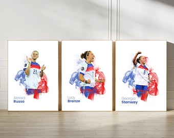 3 Lionesses Football Posters – A4 or A3 Glossy Prints – Lionesses Wall Art Discount Bundle – Football Gift for Fans