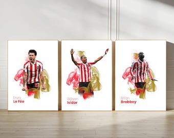 Sunderland Poster Prints, Football Wall Art, Choice of Listed Players, A4/A3, Single or Bundle of 3, Smoke Style