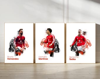 Man United Poster Prints, Football Wall Art, Choice of Listed Players, A4/A3, Single or Bundle of 3, Smoke Style
