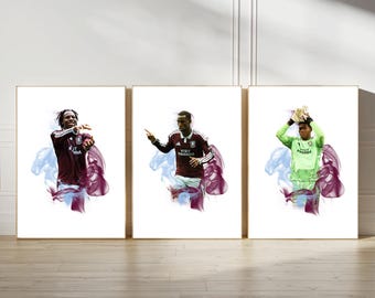 Aston Villa Poster Prints, Football Wall Art, Choice of Listed Players, A4/A3, Single or Bundle of 3, Smoke Style