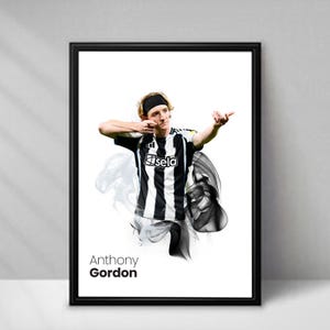 Anthony Gordon - Football Poster – Smoke - A4 or A3 Glossy Print – Newcastle United Player Wall Art – Football Gift – High Quality Print