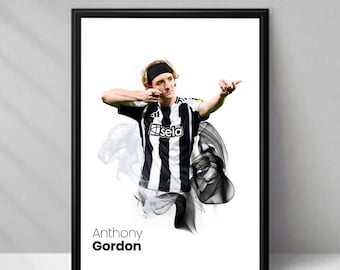 Anthony Gordon - Football Poster – Smoke - A4 or A3 Glossy Print – Newcastle United Player Wall Art – Football Gift – High Quality Print
