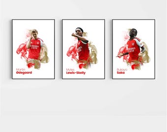 Arsenal Poster Prints, Football Wall Art, Choice of Listed Players, A4/A3, Single or Bundle of 3, Smoke Style