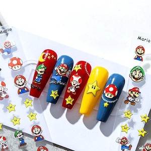 Set of  5D Nail Decals- Character themed mario  Nail Art Stickers
