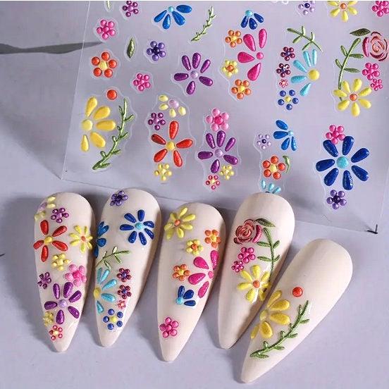 Set of 5D  Flower Nail Decals Nail Art Stickers