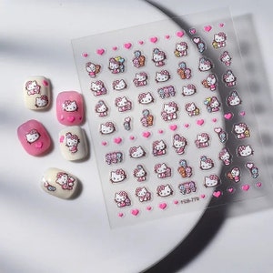 Set of 5D  Kitty Themed Nail Decals Nail Art Stickers