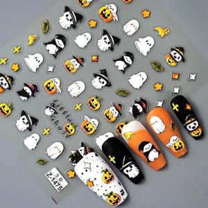 5D Halloween Nail Sticker, Embossed Nail Decal,Ghost- Pumpkin Nail Art Stickers, DIY Nails
