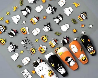 DIY Nail Supplies  5D Halloween Nail Sticker, Embossed Nail Decal,Ghost- Pumpkin Nail Art Stickers, DIY Nails