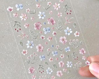 Set of 5D  Summer Flower Nail Decals Nail Art Stickers