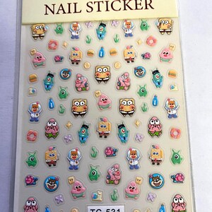 Set of  5D Nail Decals Sponge Themed Nail Art Stickers