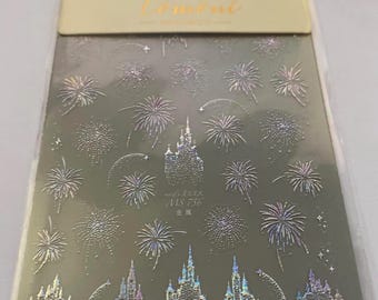 New 5D Princess Castle  with Fireworks Nail Art Sticker- Nail art