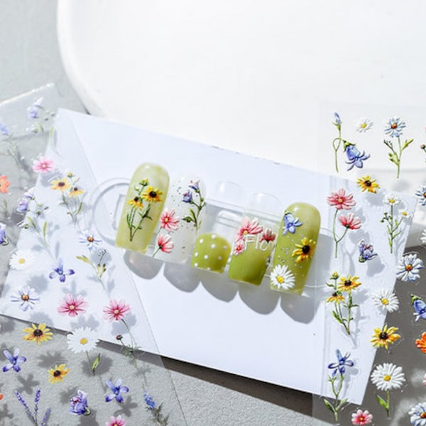 Set of 5D Flower Nail Decals Nail Art Stickers