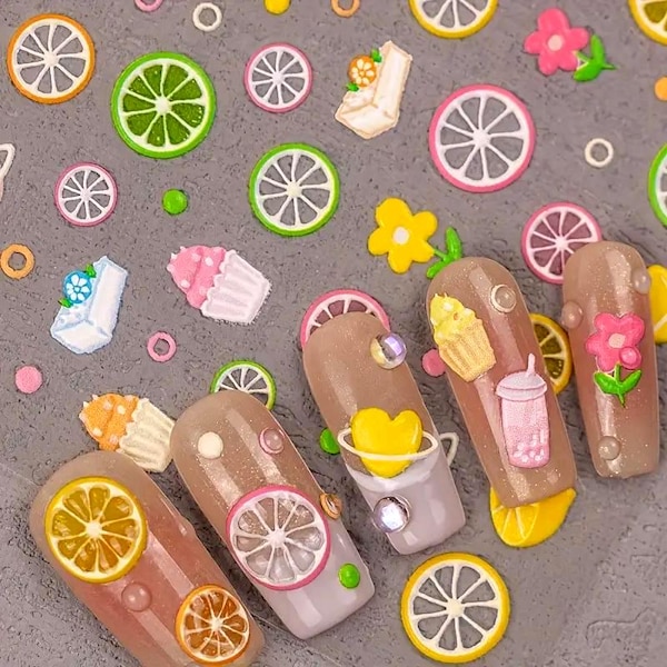 Set of 5D Nail Decals Fruit Nail Art Stickers