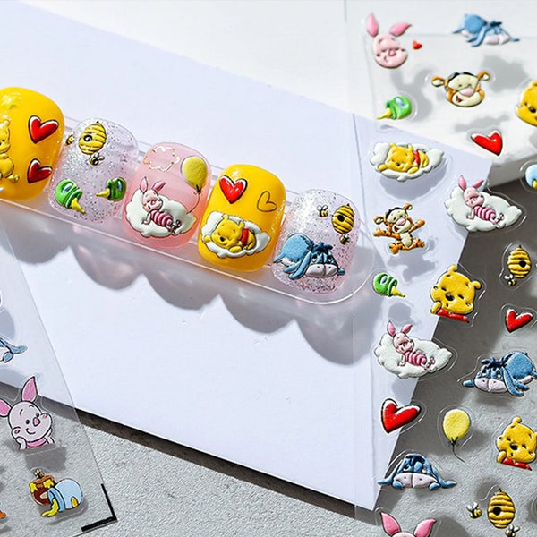 Set of 5D Embossed Bear Character Nail Decals  Nail Art Stickers