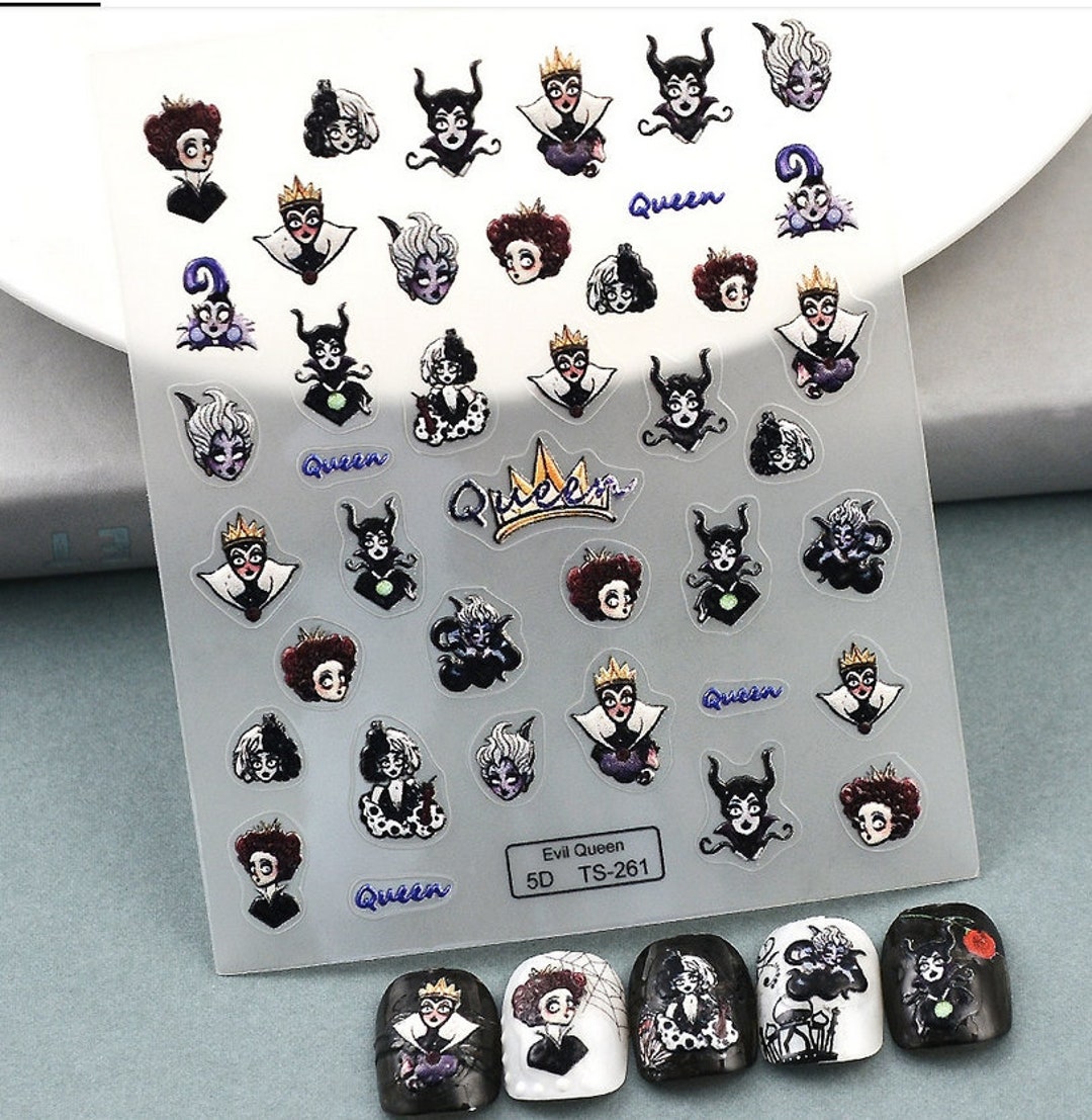 Set of Villain 5D Embossed Nail Decals Disney Villain Nail Art Stickers