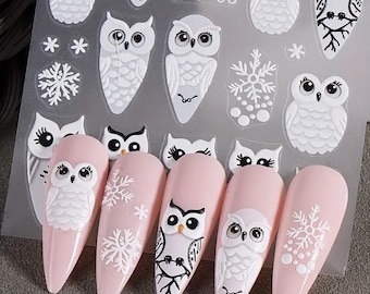 Set of 5D Nail Decals Themed Owl WinterThemed Nail Art Stickers