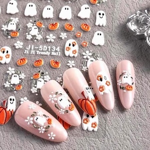 5D Halloween Nail Sticker, Embossed Nail Decal,Ghost- Pumpkin Nail Art Stickers, DIY Nails