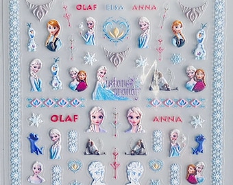 5D Nail Decal, Character Nail Decals, Princess Frozen Themed Nails Art Stickers