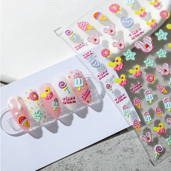 SALE Set of 5D Embossed Sweet Summer Treats Mickey Nail Art Stickers 