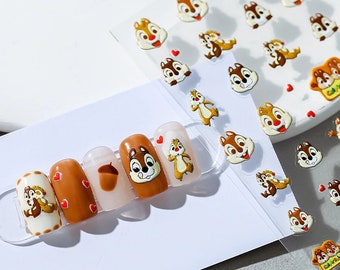 Set of 5D Embossed  Chip & Dale  Nail Decals Nail Art Stickers