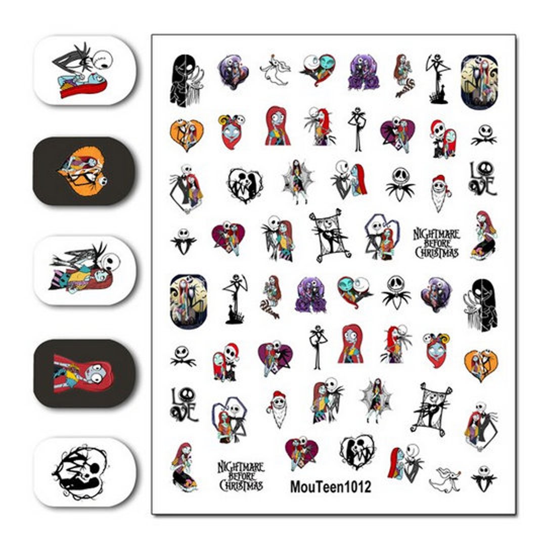 Set of Nail Decals Jack & Sally Themed Water Nail Art Stickers Etsy