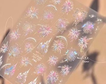 New 5D Princess Castle  with Fireworks Nail Art Sticker- Nail art