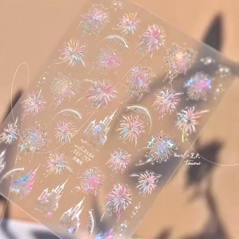 New 5D Princess Castle with Fireworks Nail Art Sticker- Nail art image 1