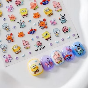 5D Nail Art Stickers, Character Theme nail stickers, Sponge Themed Cute Cartoon Nail Decals
