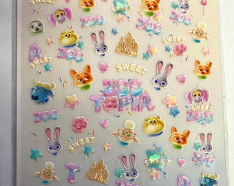 Set of 5D Nail Decals Character Zoo Themed Nail Art Stickers
