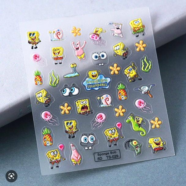 Set of  5D Character Nail Decals Sponge Themed Nail Art Stickers