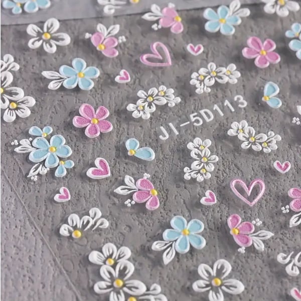 Set of 5D Embossed Summer Flower Nail Decals Nail Art Stickers