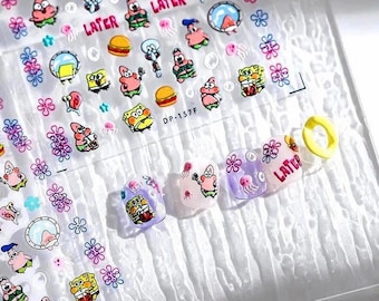 DIY Nail Supplies  5D Nail Art Stickers, Character Theme nail stickers, Sponge Themed Cute Cartoon Nail Decals