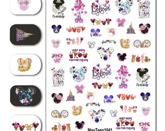 Mouse Character Nail Art Stickers, Water Slide Decals (1 Sheet)