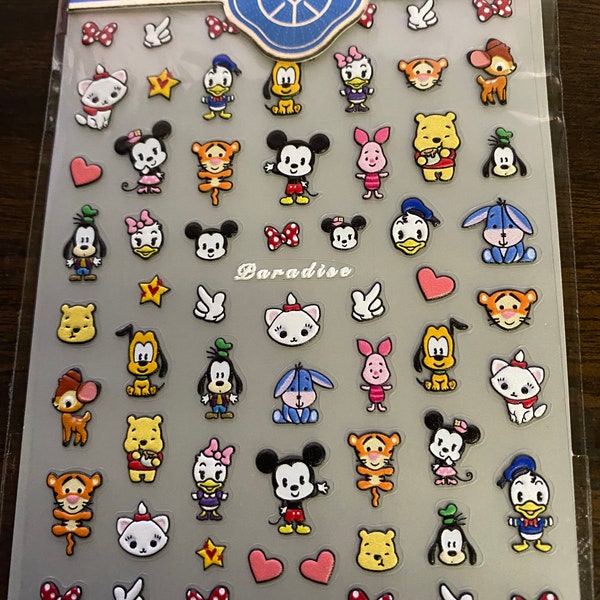 SALE! 5D Embossed Nail Art Stickers, Mickey & Minnie Theme nail stickers, Cute Cartoon Nail Decals