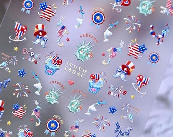 5D Independence Day Nail Art Stickers – Patriotic July 4th Decals