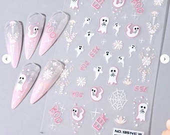 3D Halloween Nail Sticker, Embossed Nail Decal,Ghost- Pumpkin Nail Art Stickers, DIY Nails