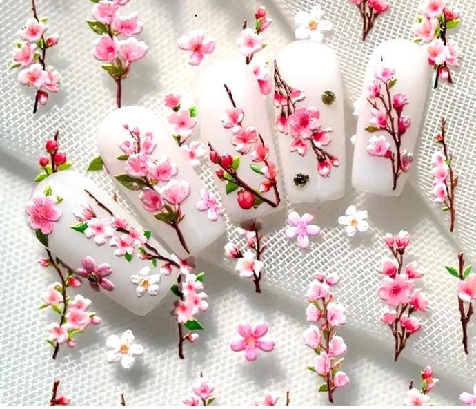 Juego de calcomanías de flores 5D para uñas