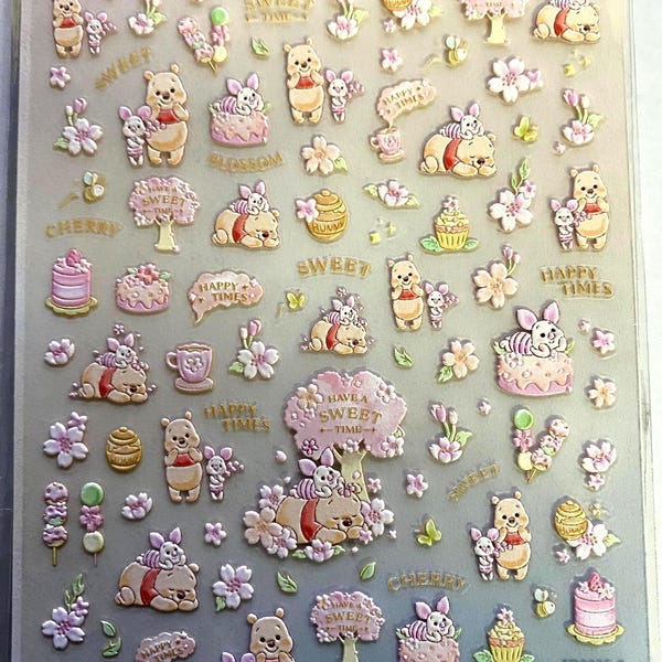 Set of 5D Nail Decals Nail Art Stickers Bear Character Themed