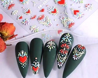 Set of 5D  Flower Nail Decals Nail Art Stickers