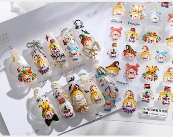 Set of 5D Embossed Clowns Nail Art Stickers