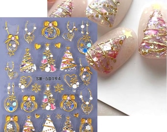Set of 5D  Christmas Nail Decals Themed Christmas Nail Art Stickers