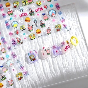 5D Nail Art Stickers, Character Theme nail stickers, Sponge Themed Cute Cartoon Nail Decals