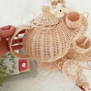 Handmade Rattan Tea Set Toys for Children, Tea Party, Tea Time, Wicker Toys, Pretend Tea Party, Montessori Toys, Gifts for Girls