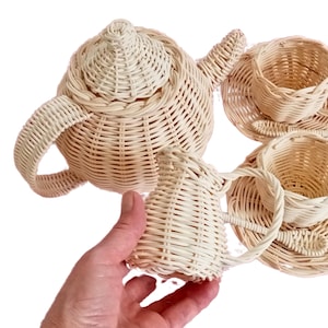Handmade Rattan Toy Tea Set | Boho Pretend Play Kids Tea Party