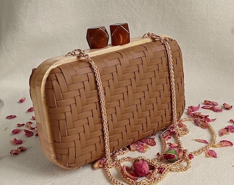 Luxury Woven Raffia Look Clutch, Vegan Leather Evening Bag, Handmade Designer Boho Chic Purse, Elegant Wedding Clutch